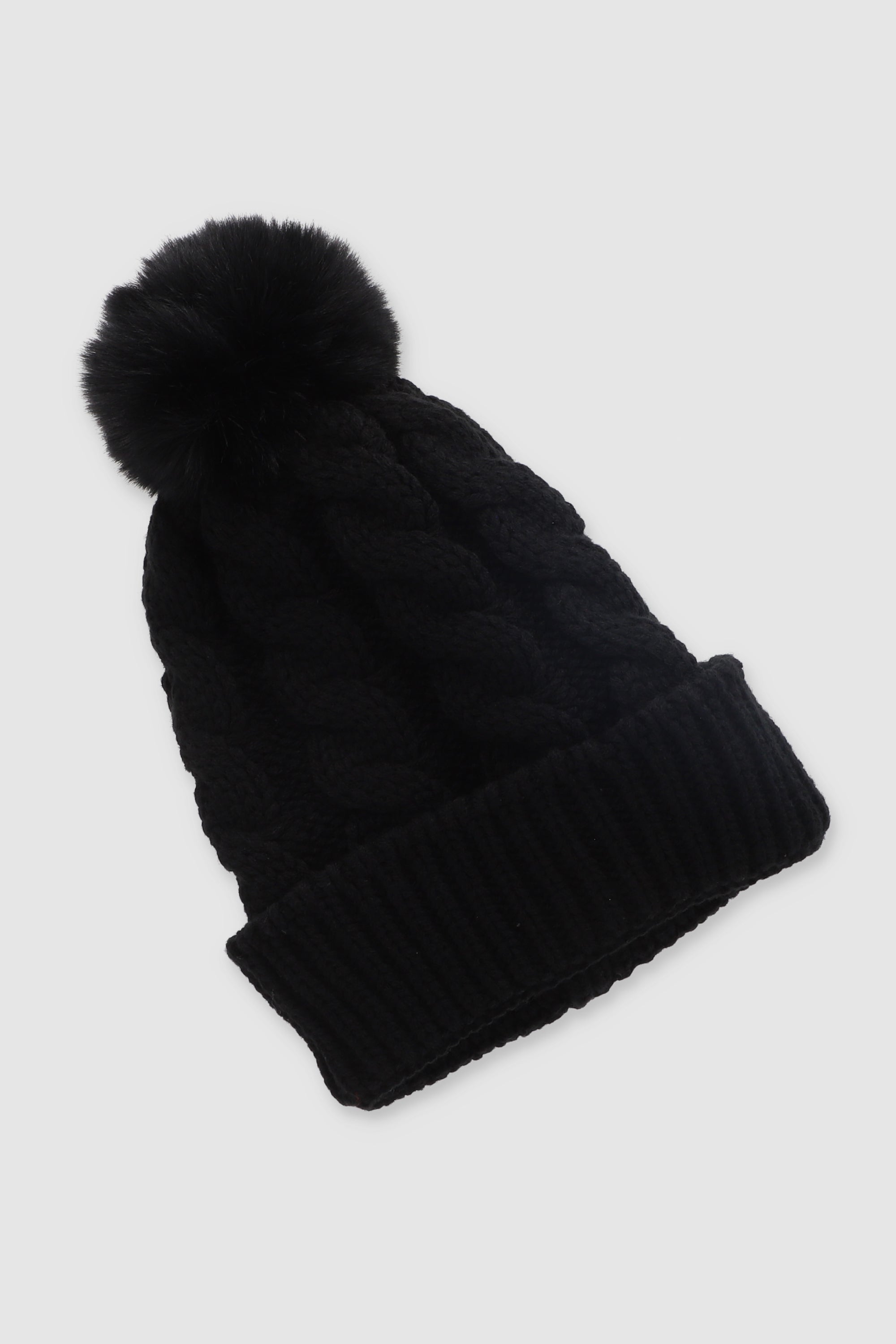 Gorro tejido trenzado pompón NEGRO