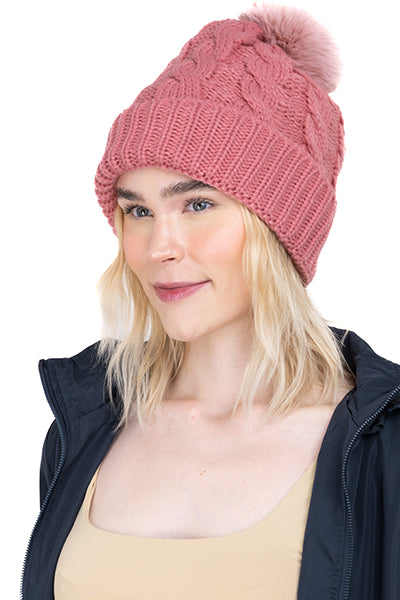 Gorro tejido trenzado pompón