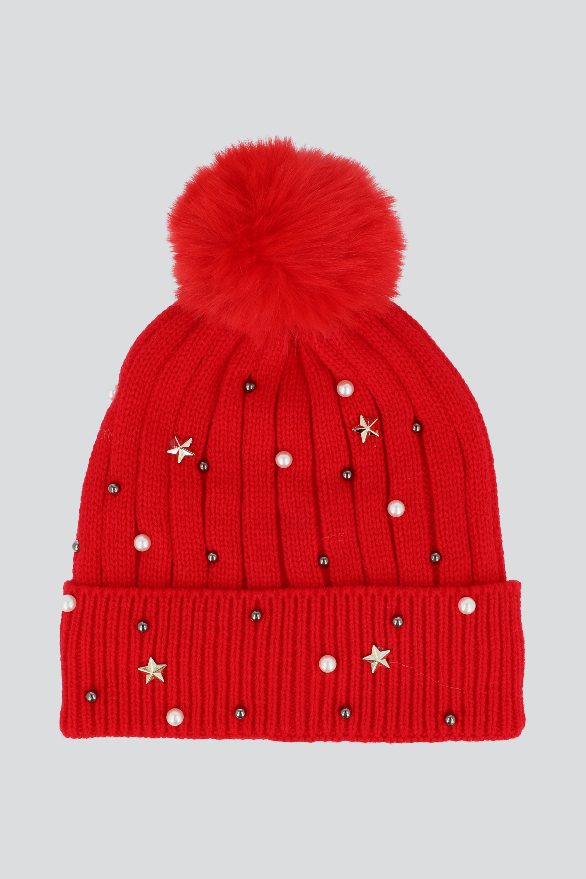 Beanie tejido brillos pompón ROJO