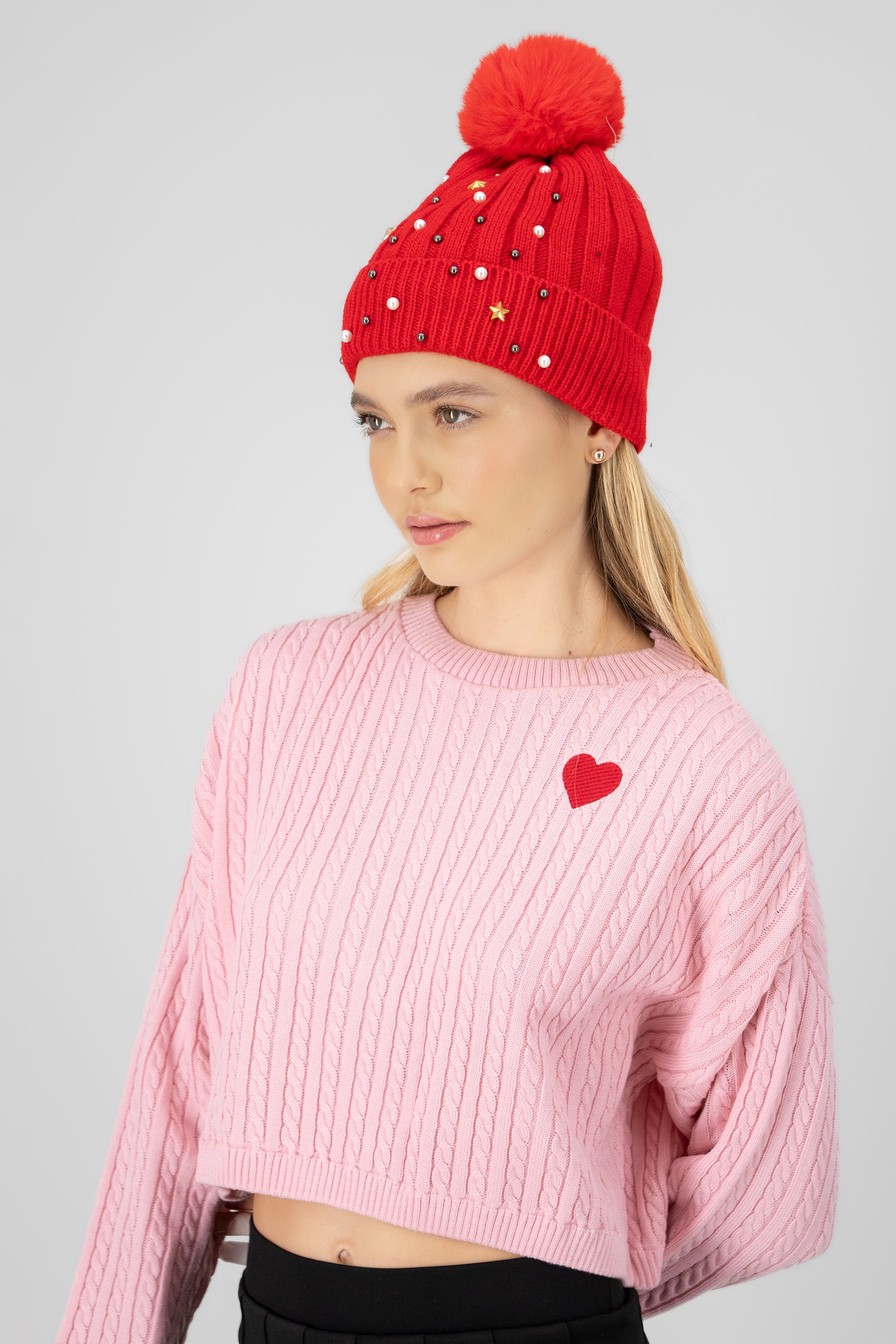 Gorro tejido brillos pompón