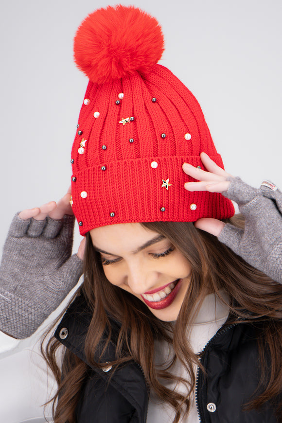 Beanie tejido brillos pompón