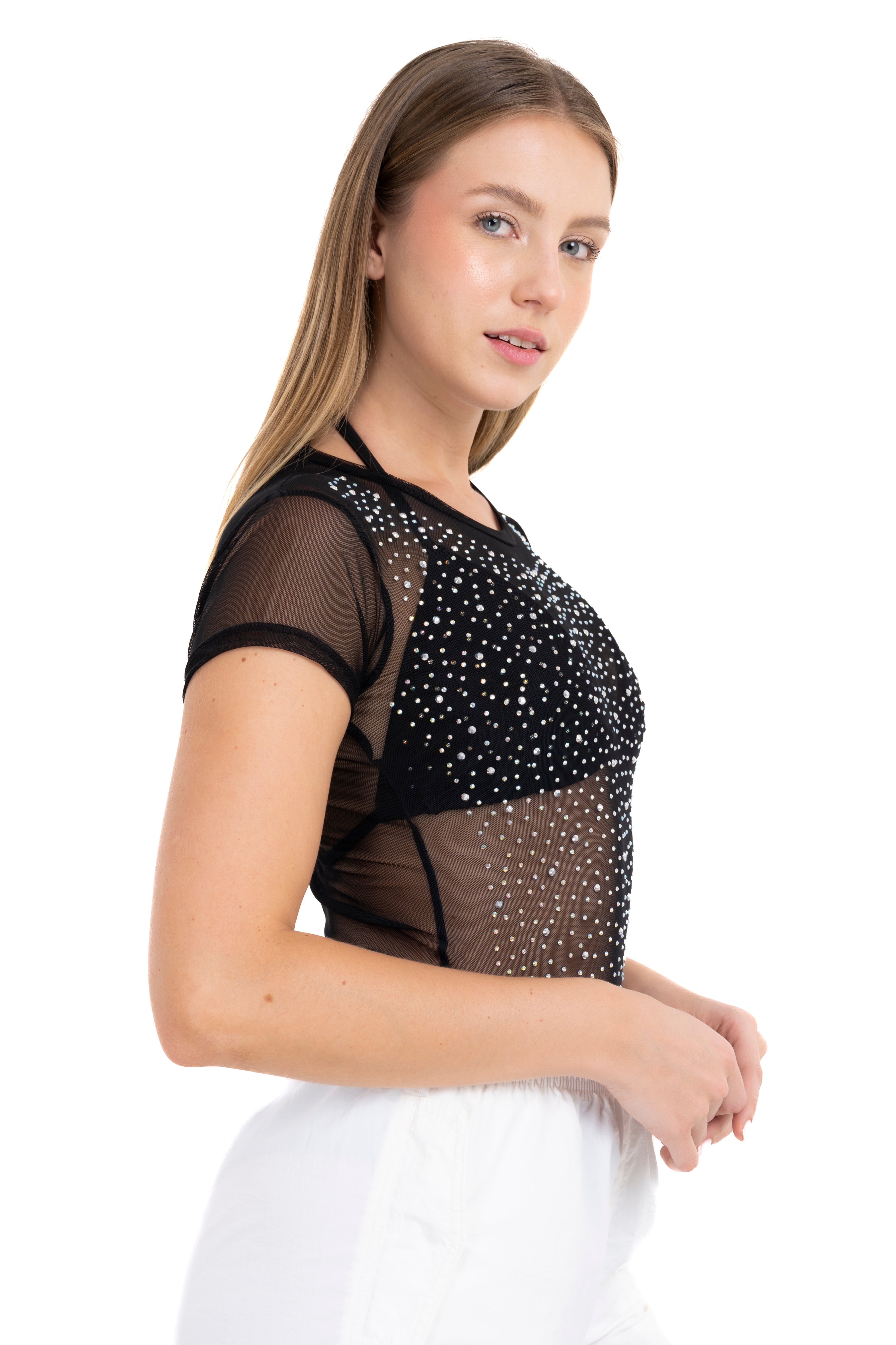Top mesh brillos NEGRO