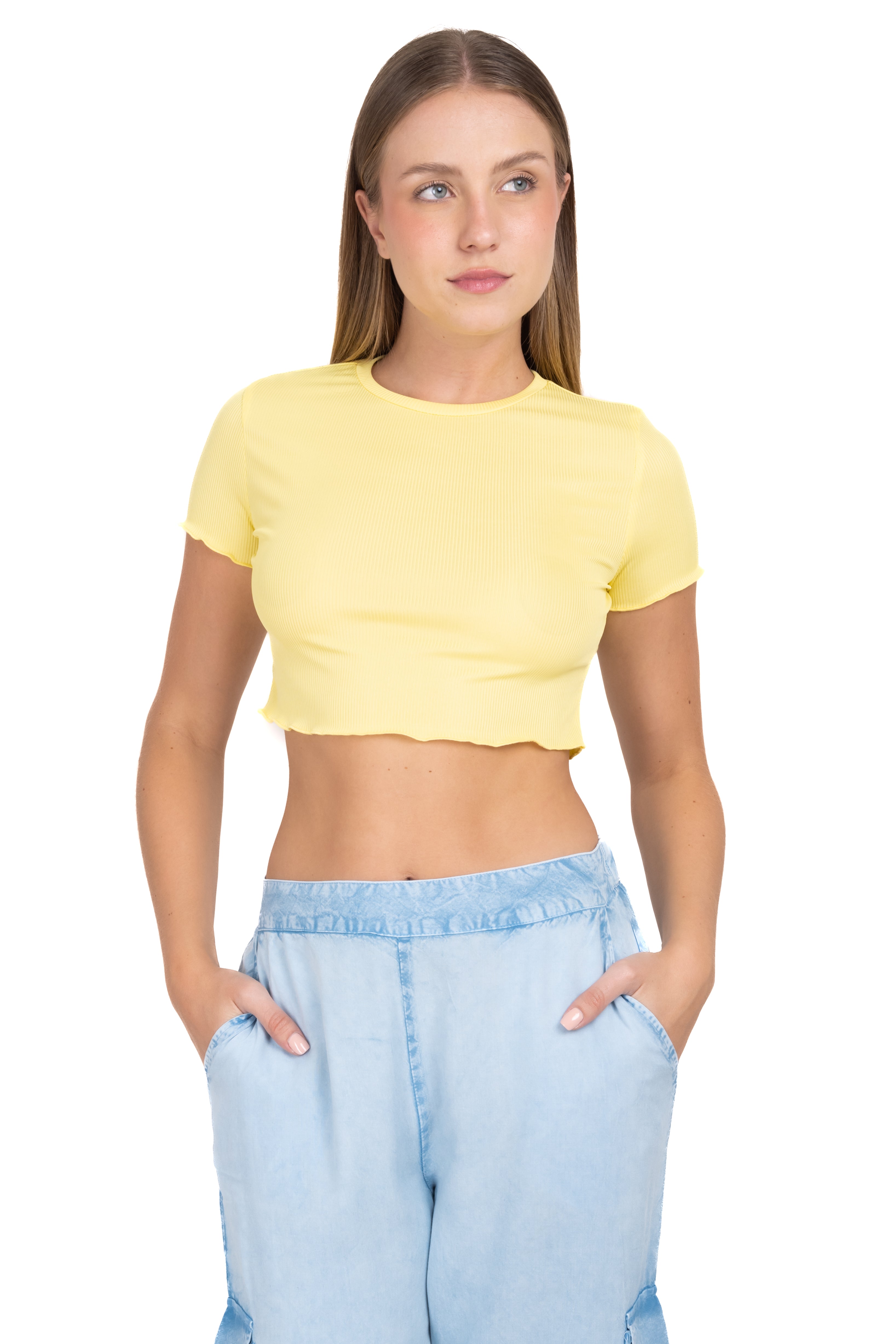 Crop top manga corta AMARILLO