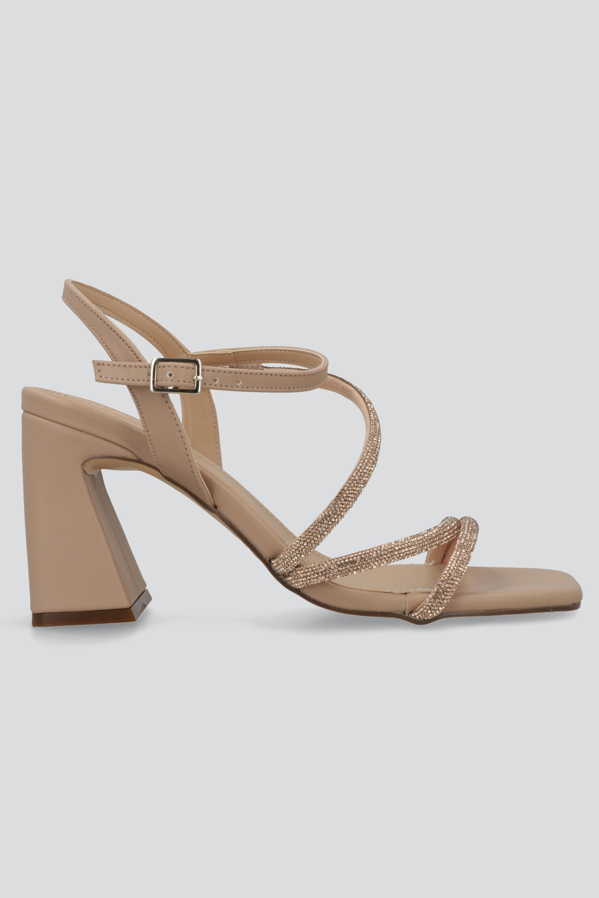 Tacón Pirámide Tiras Brillos NUDE