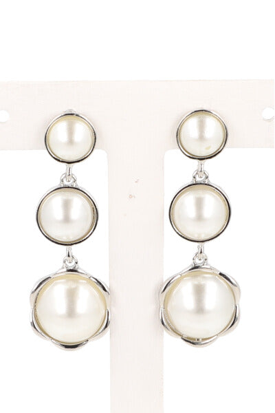 Aretes Triple Perla Metal PLATA