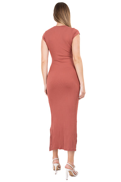 Vestido Maxi Acanalado Abertura MARSALA
