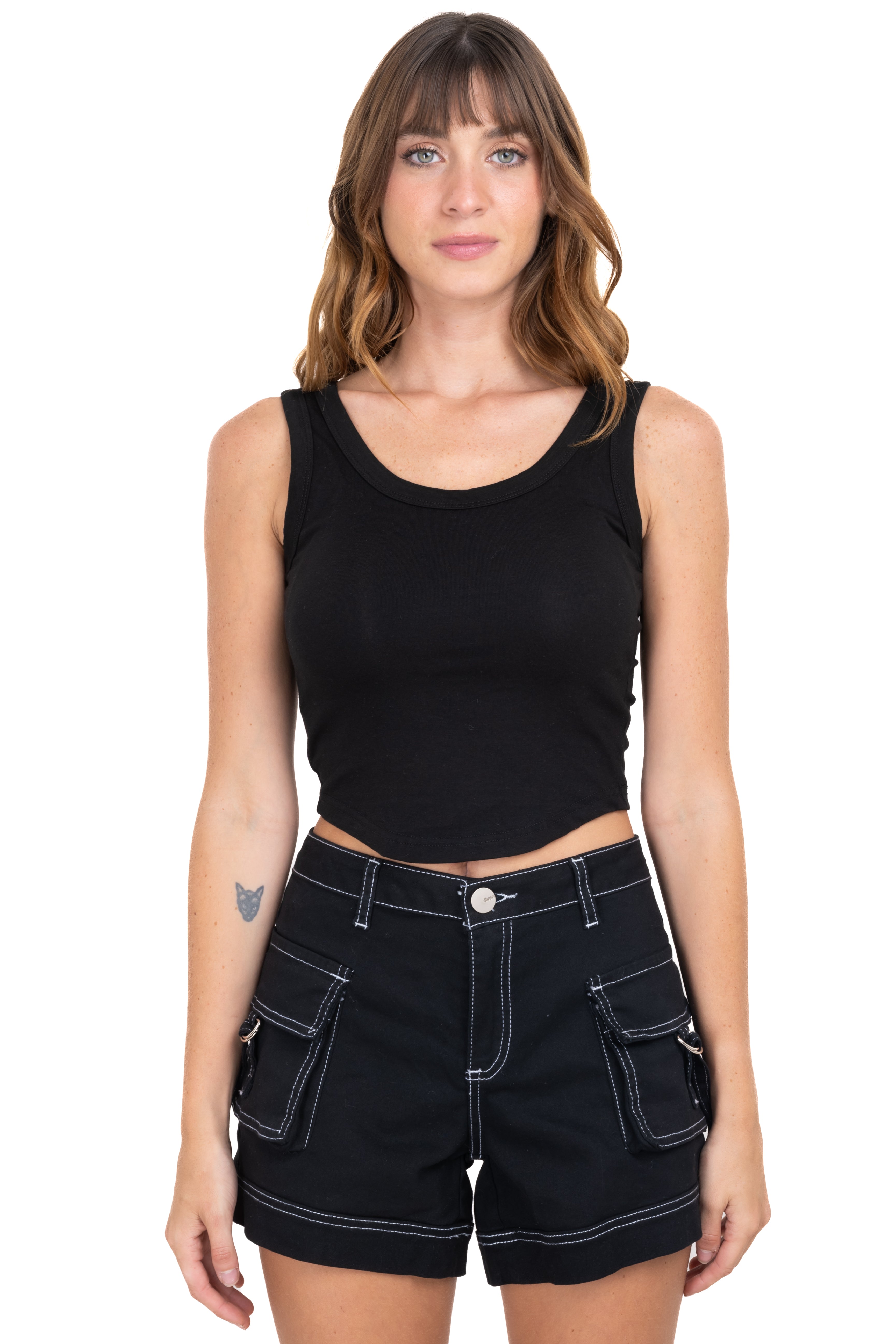 Top crop liso copas NEGRO