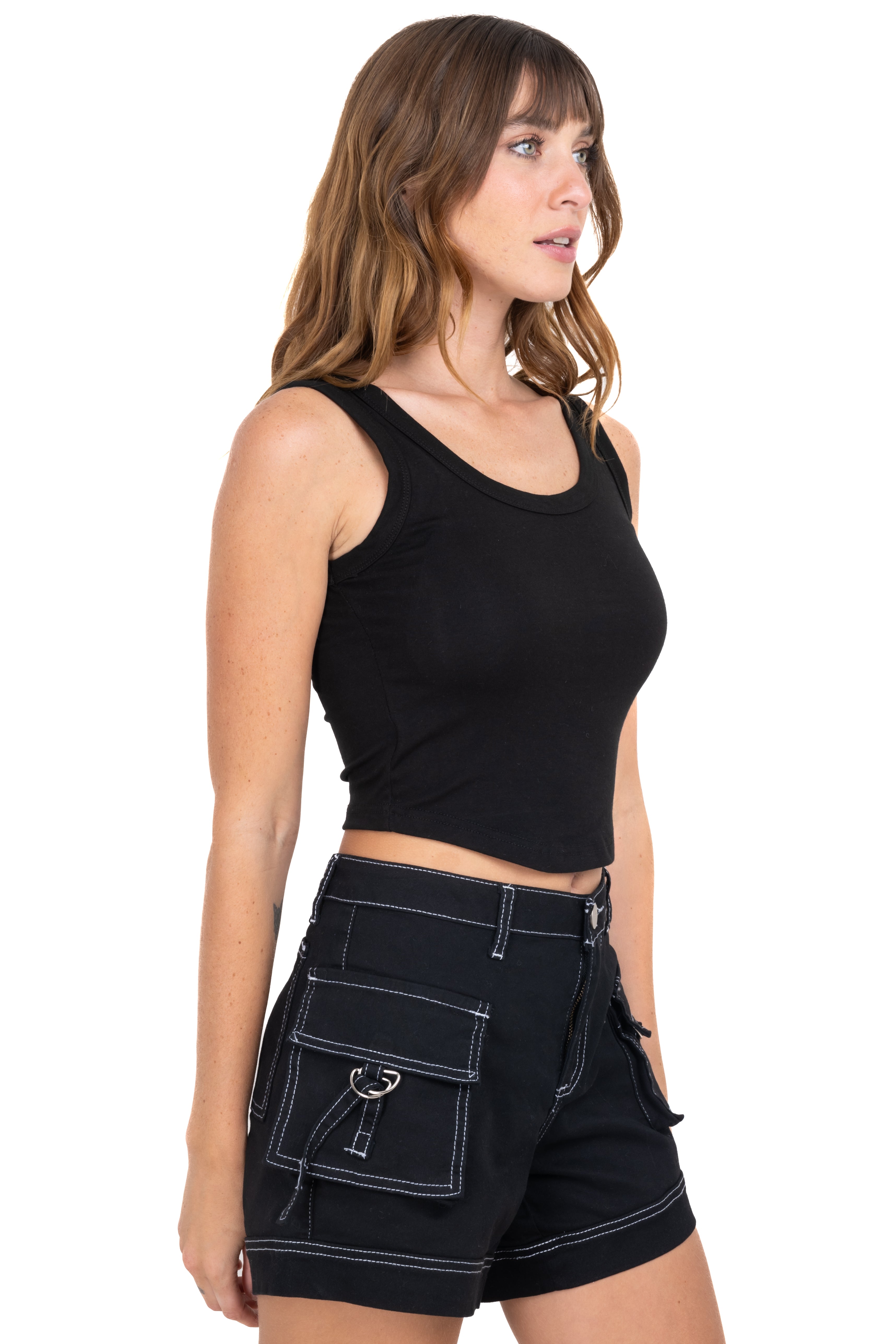 Top crop liso copas NEGRO