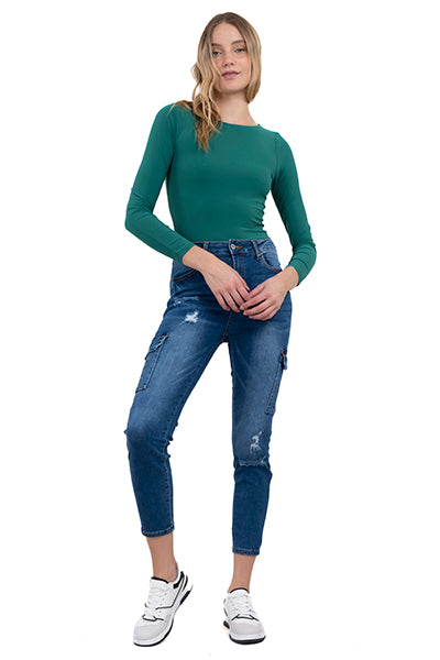 Jeans Skinny Cargo Destrucciones MEDIUM WASH