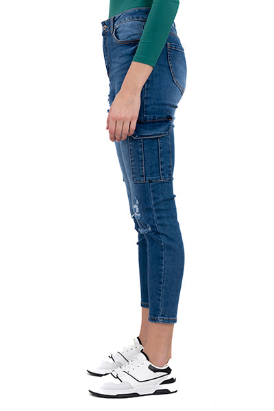 Jeans Skinny Cargo Destrucciones MEDIUM WASH