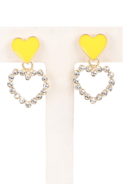 Aretes Doble Corazon Esmaltado AMARILLO