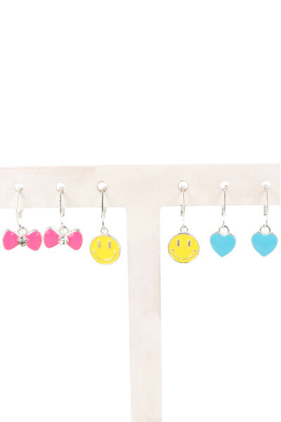 3Pr Aretes Happy Face AMARILLO