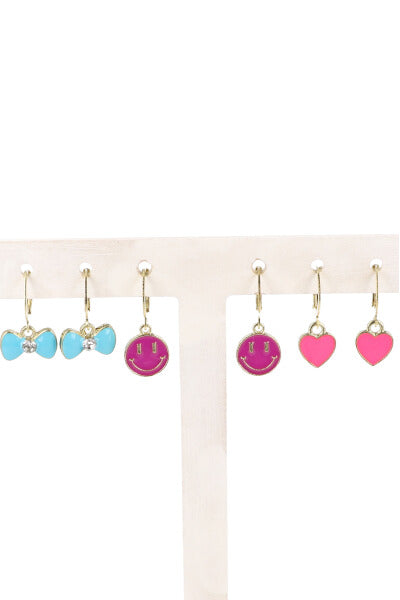 3Pr Aretes Happy Face MORADO