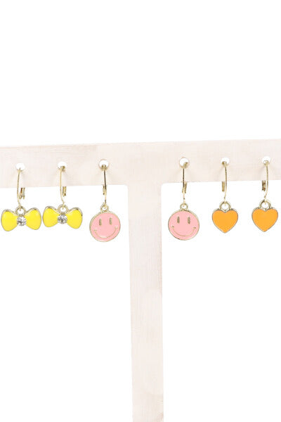 3Pr Aretes Happy Face ROSA