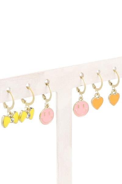 3Pr Aretes Happy Face ROSA