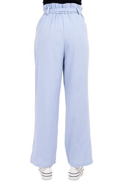 Pantalón recto paper bag cinturón AZUL