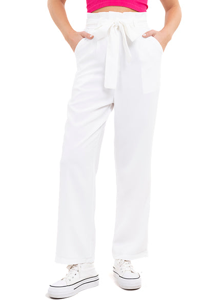 Pantalón recto paper bag cinturón BLANCO