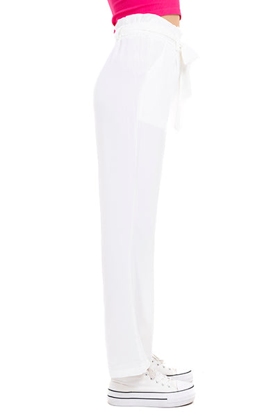 Pantalón recto paper bag cinturón BLANCO