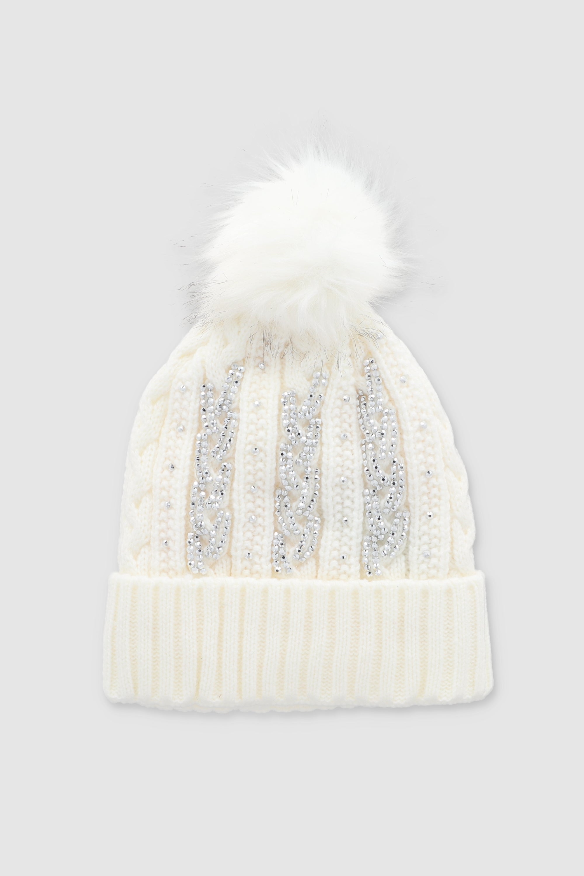 Gorro beanie tejido punto brillos BLANCO