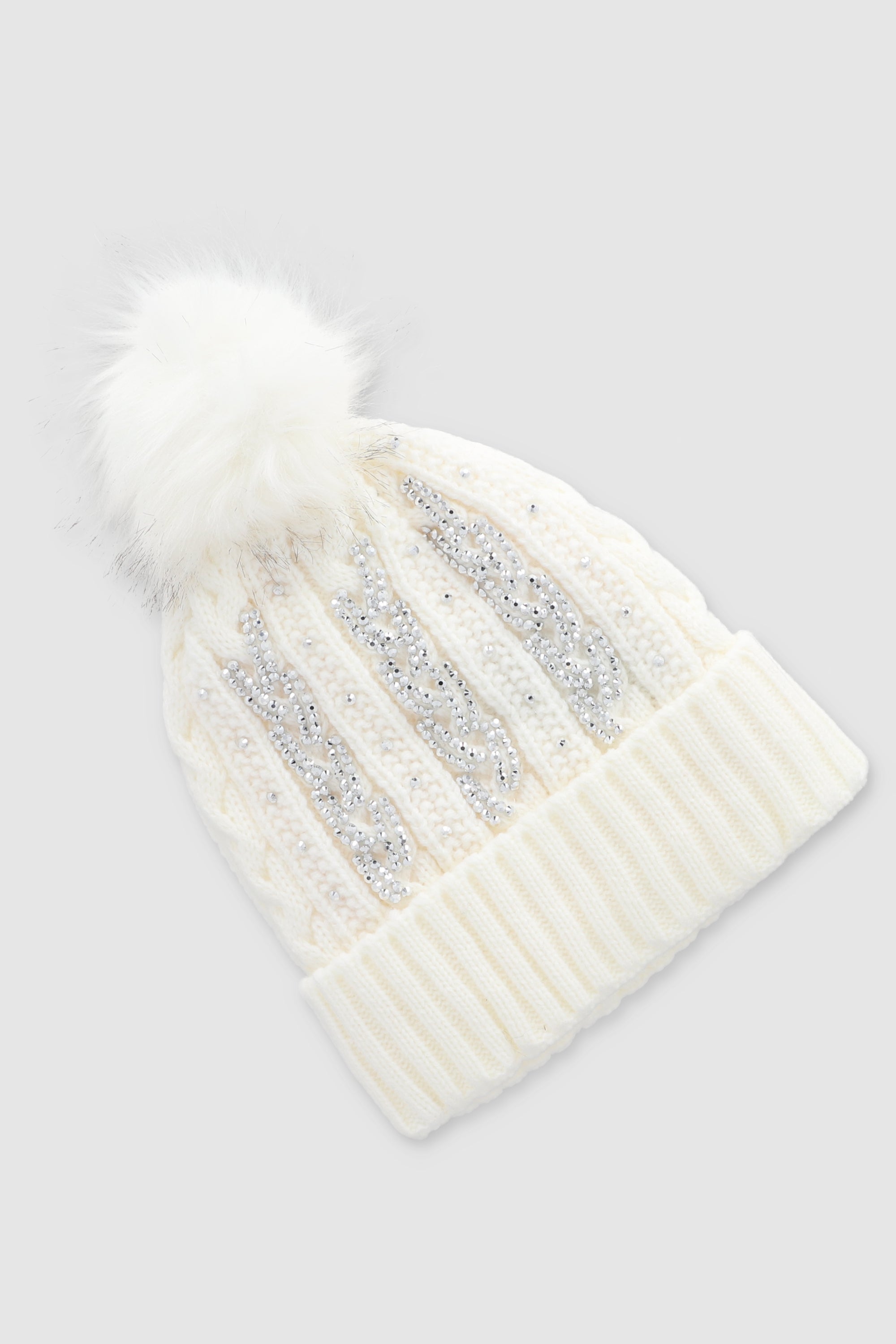 Gorro beanie tejido punto brillos BLANCO