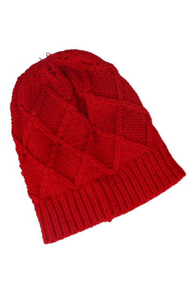 Gorro beanie tejido punto rombos ROJO