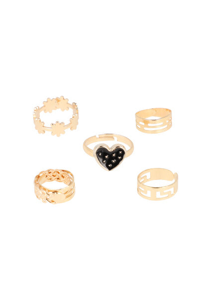 5Pr Anillos Corazon NEGRO