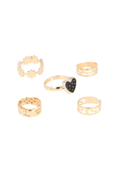 5Pr Anillos Corazon NEGRO