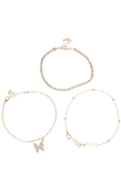 3 P Anklet Mariposa Brillos ORO