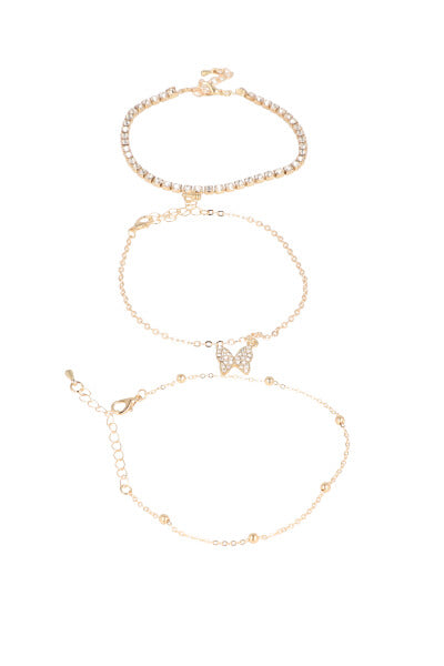 3 P Anklet Mariposa Brillos ORO