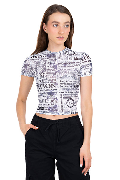 Top mesh estampado letras BLANCO COMBO