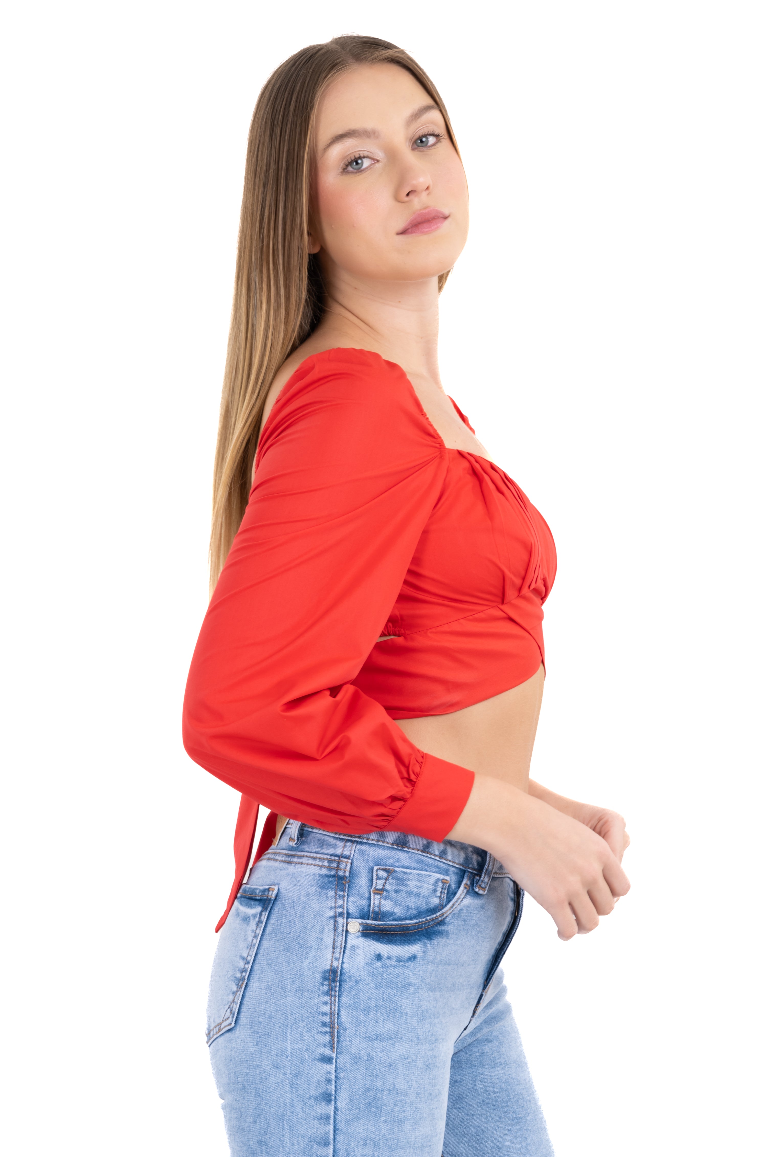 Blusa crop manga larga abullonada ROJO