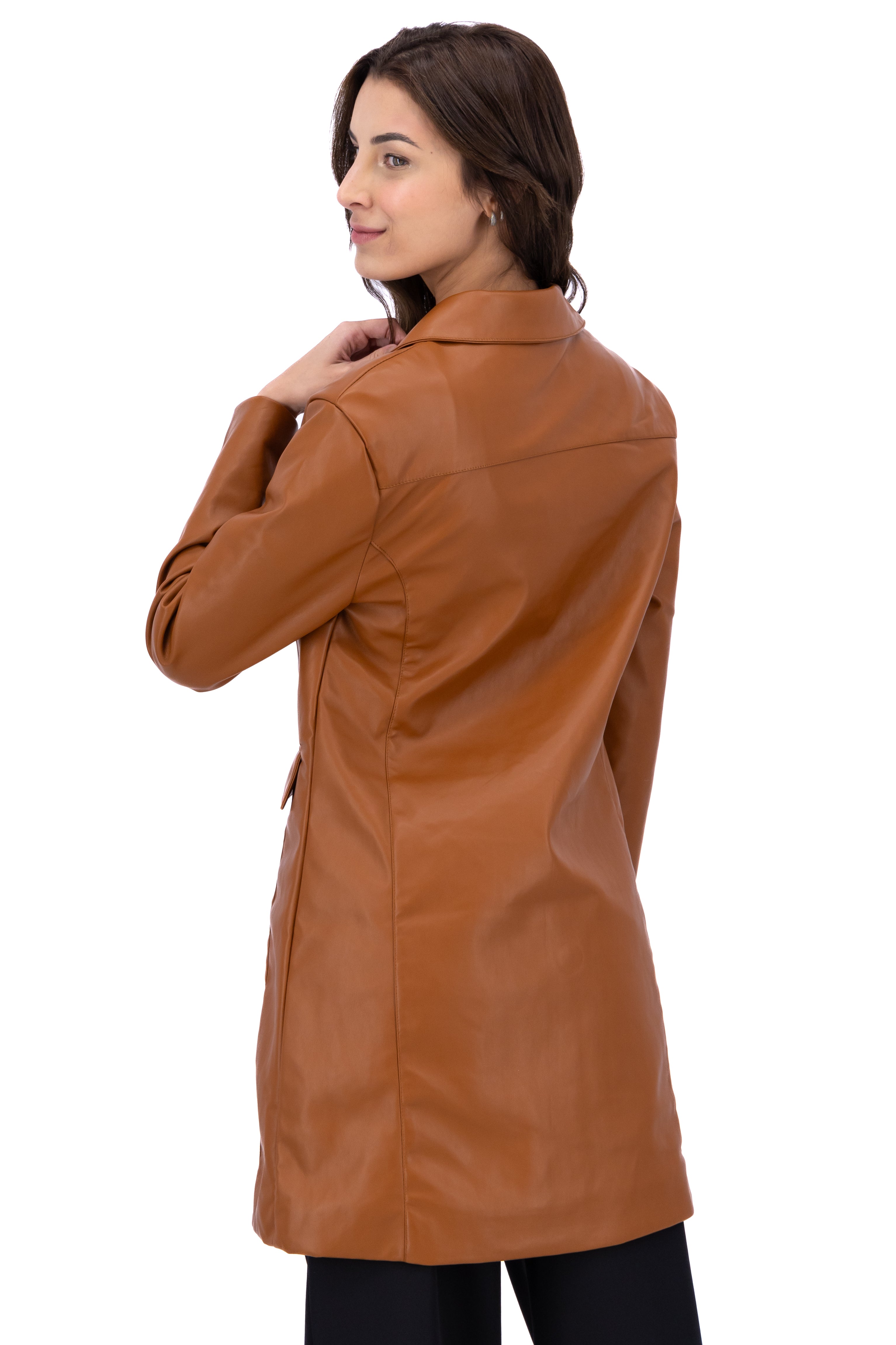 Abrigo midi efecto piel bolsos maxi CAMELLO