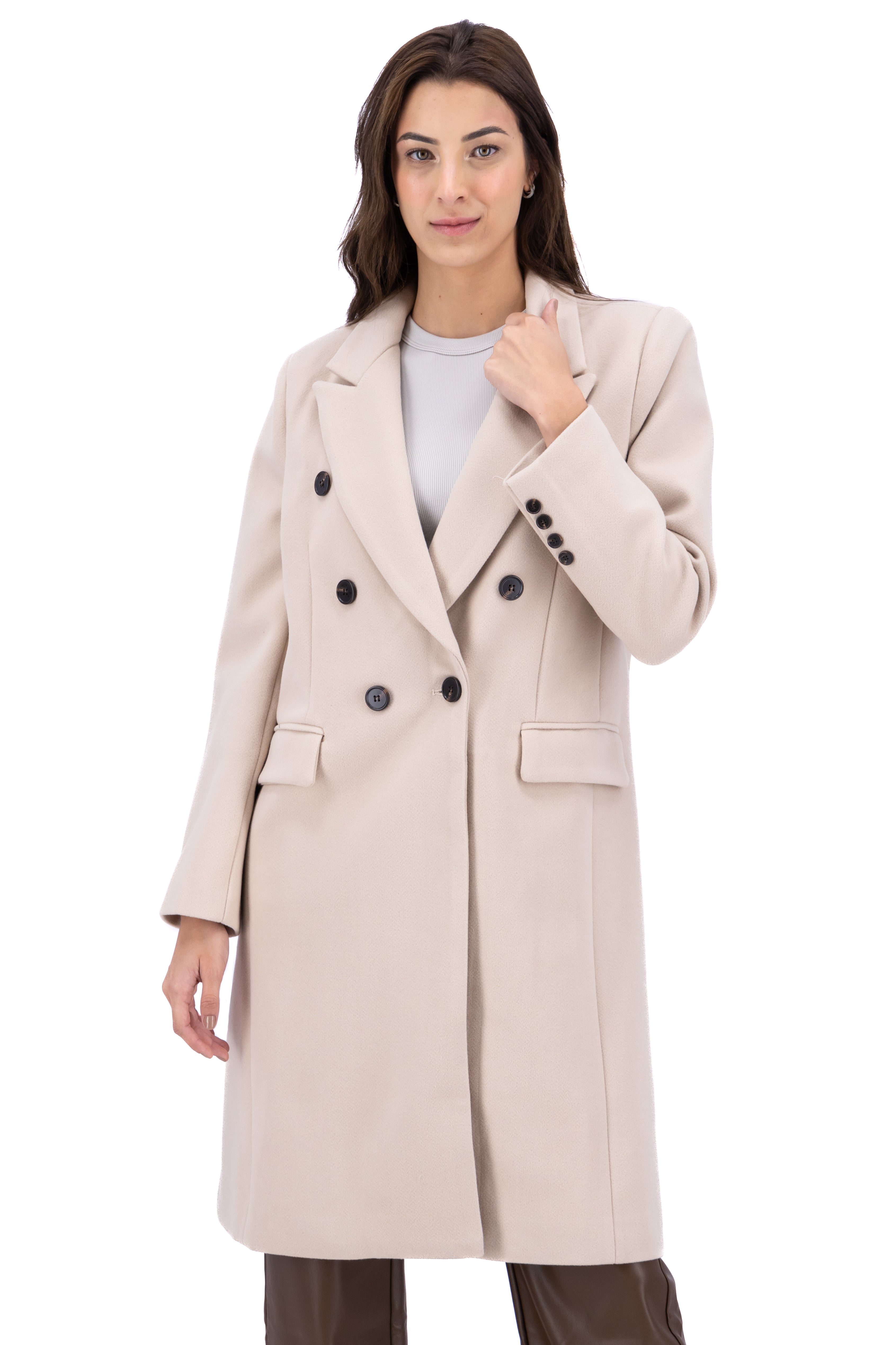 Abrigo midi cruzado botones BEIGE