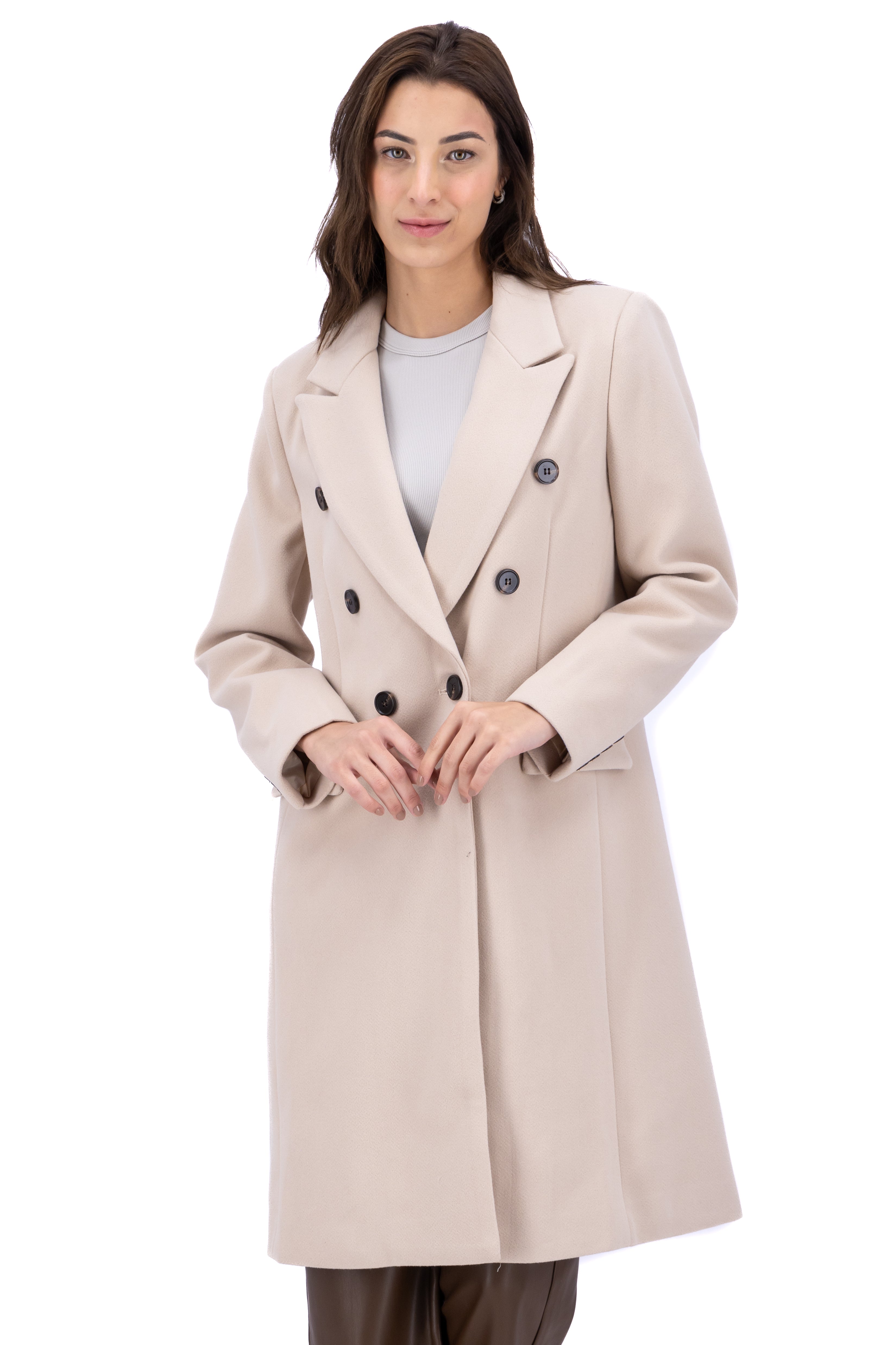 Abrigo midi cruzado botones BEIGE