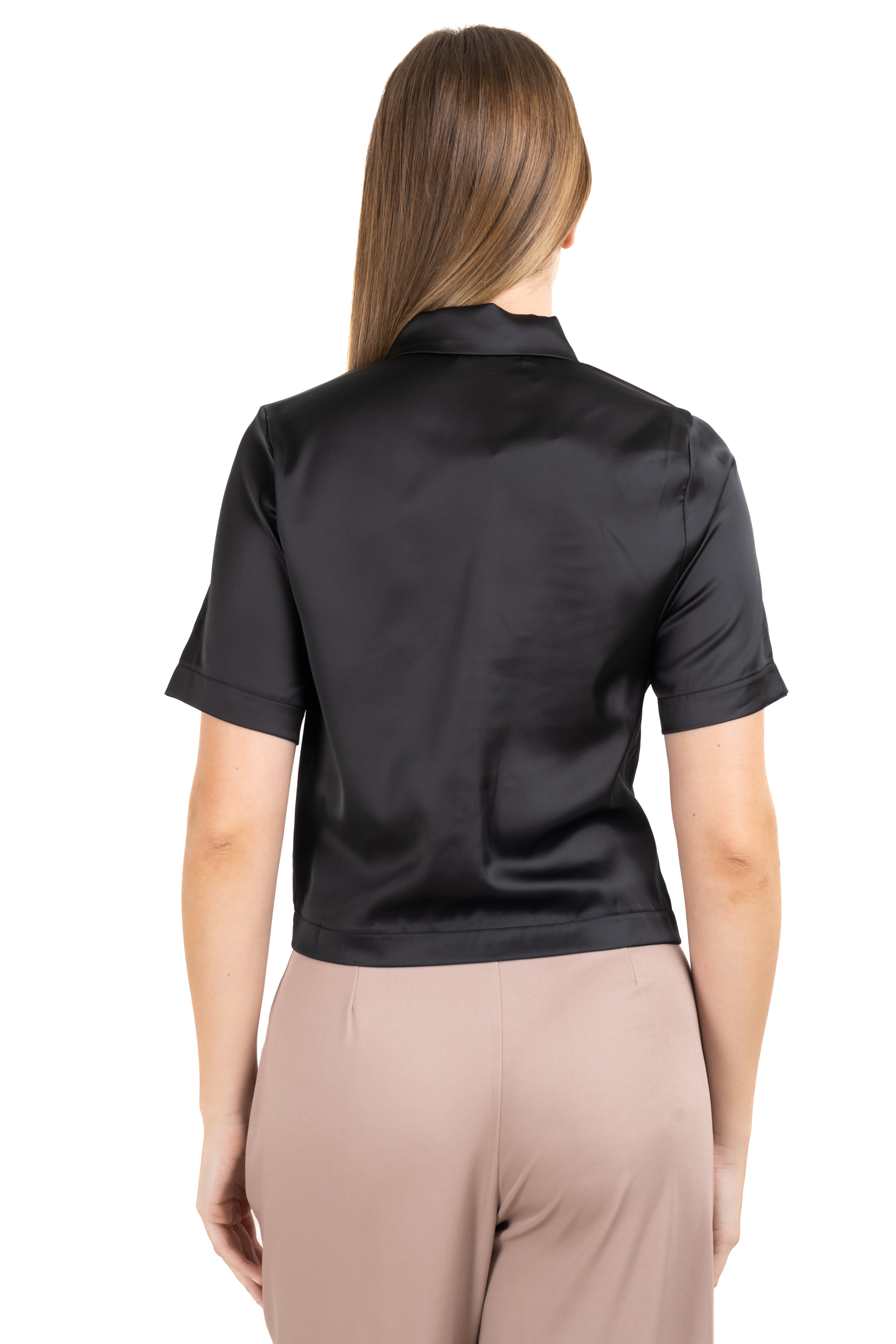 Camisa satín manga corta NEGRO