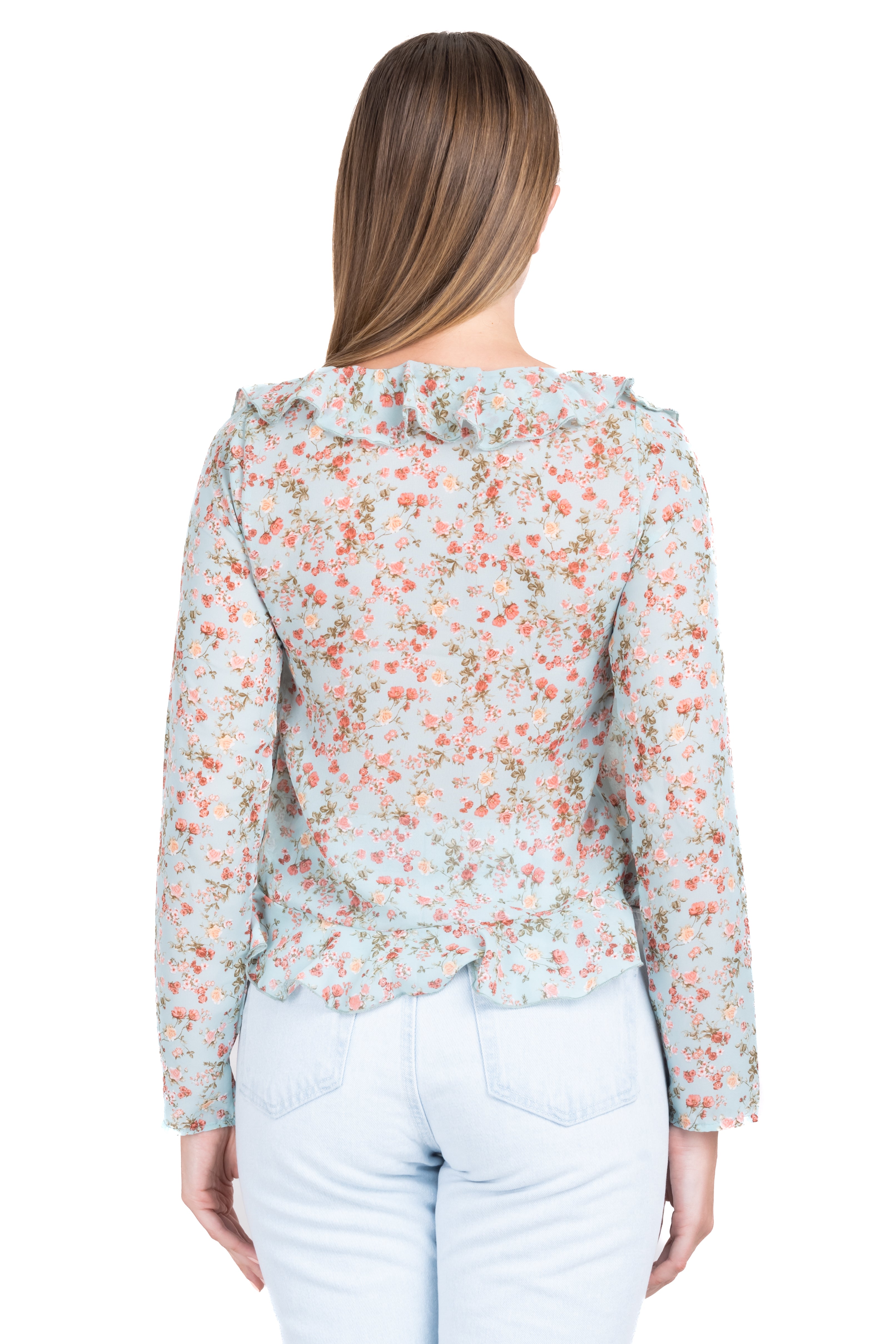 Blusa abierta escote olanes VERDE COMBO