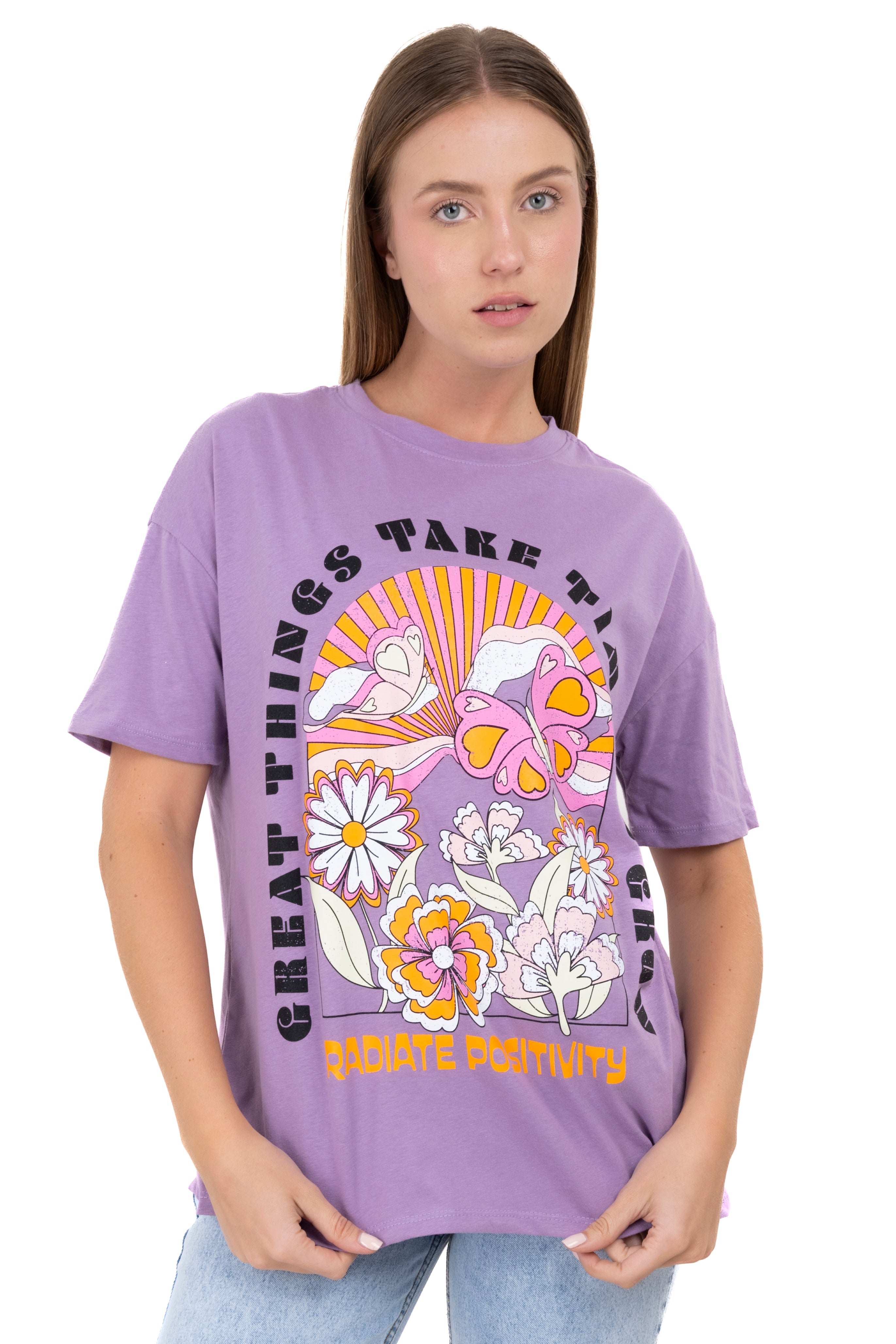 Playera manga corta amplia flores LILA