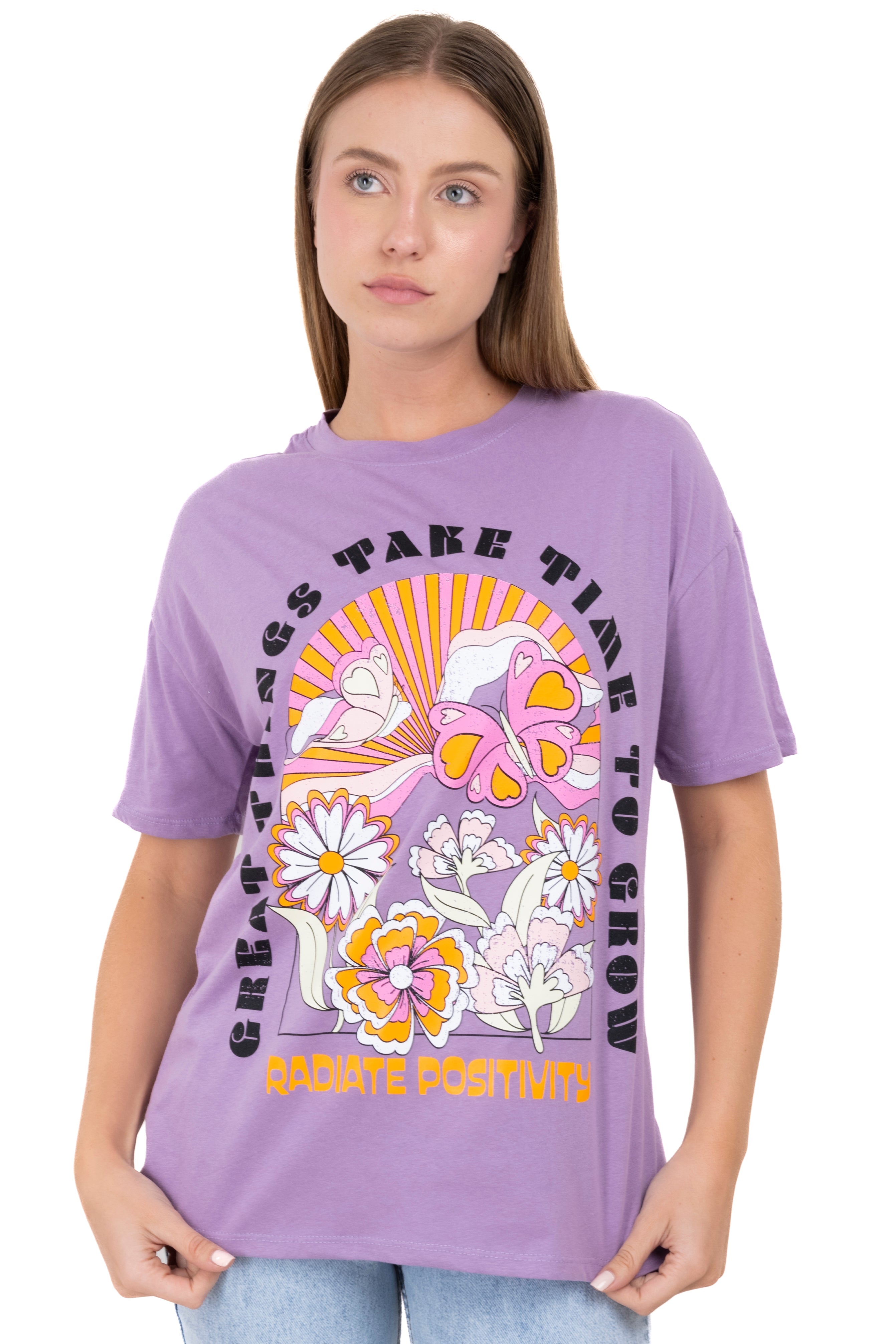 Playera manga corta amplia flores LILA