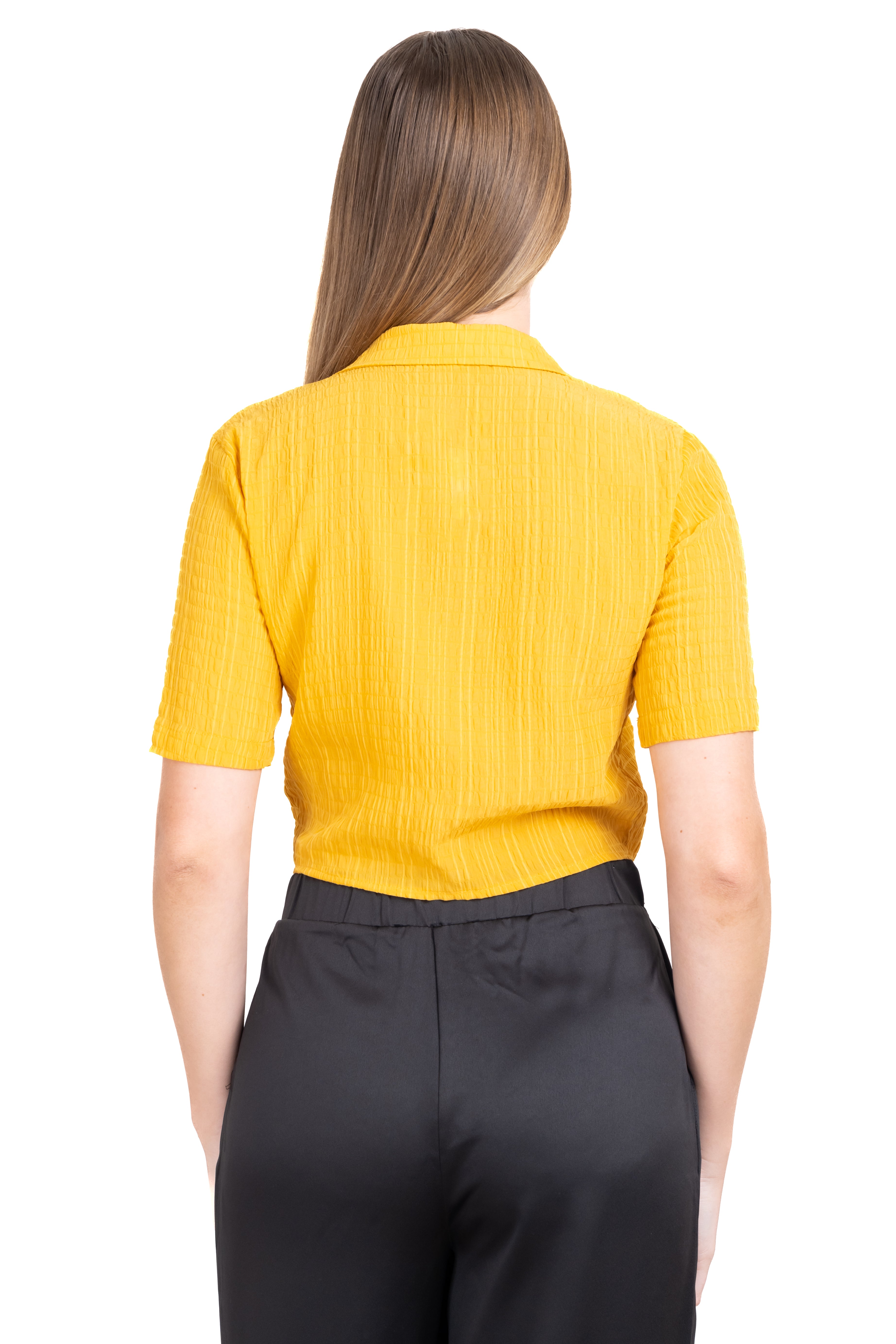 Blusa crop textura bolsos MOSTAZA