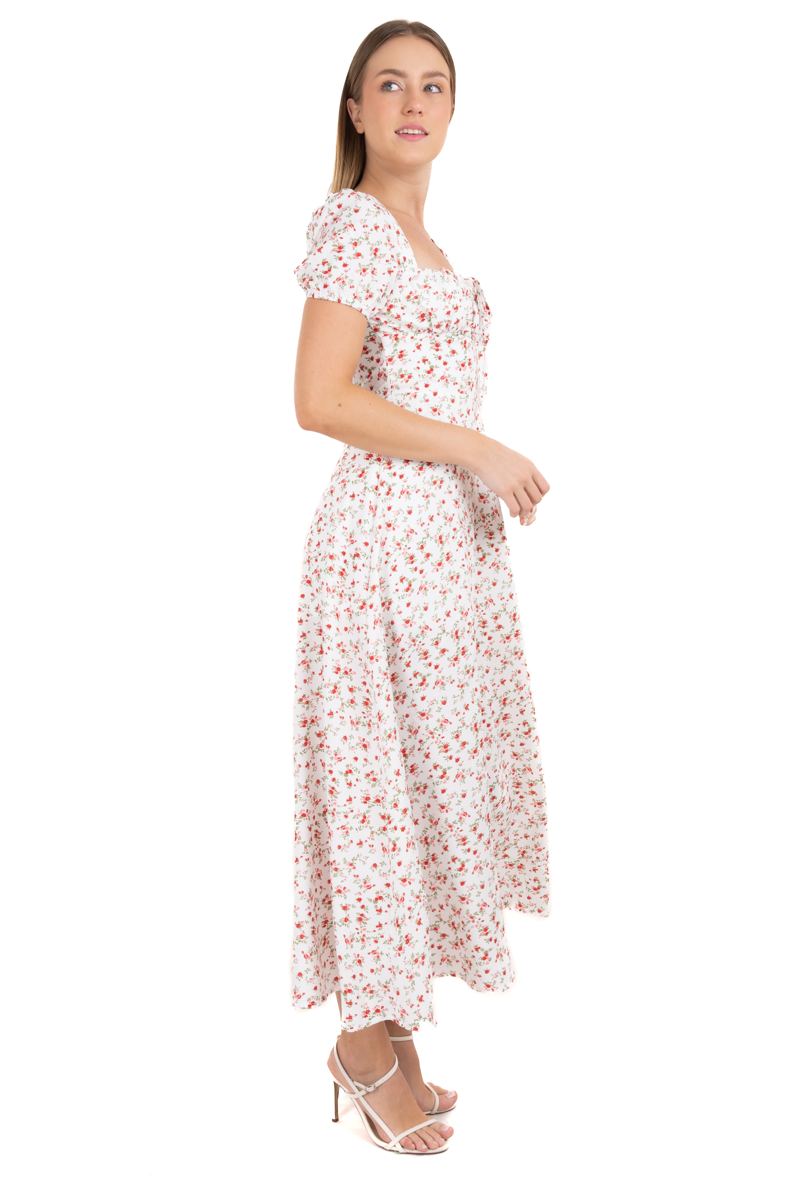 Vestido maxi busto fruncido flores BLANCO COMBO