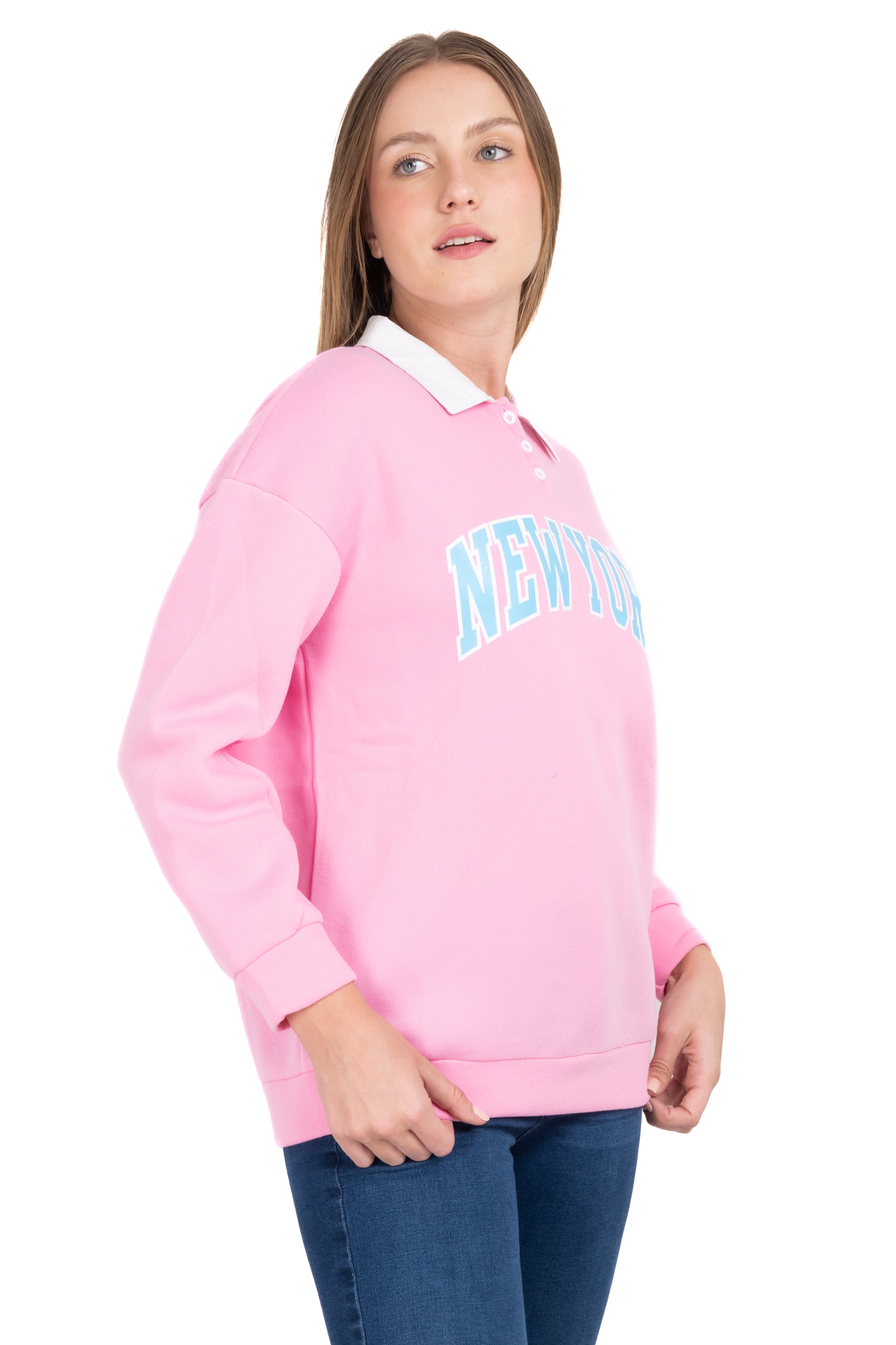 Sudadera cuello polo New York ROSA