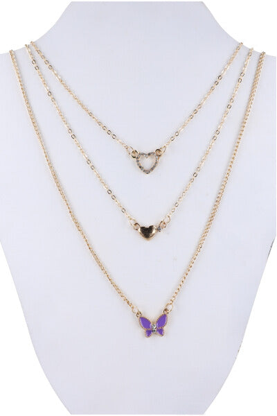 3C Collar Corazon Mariposas MORADO