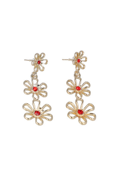 Aretes Triple Flor Silueta ROJO