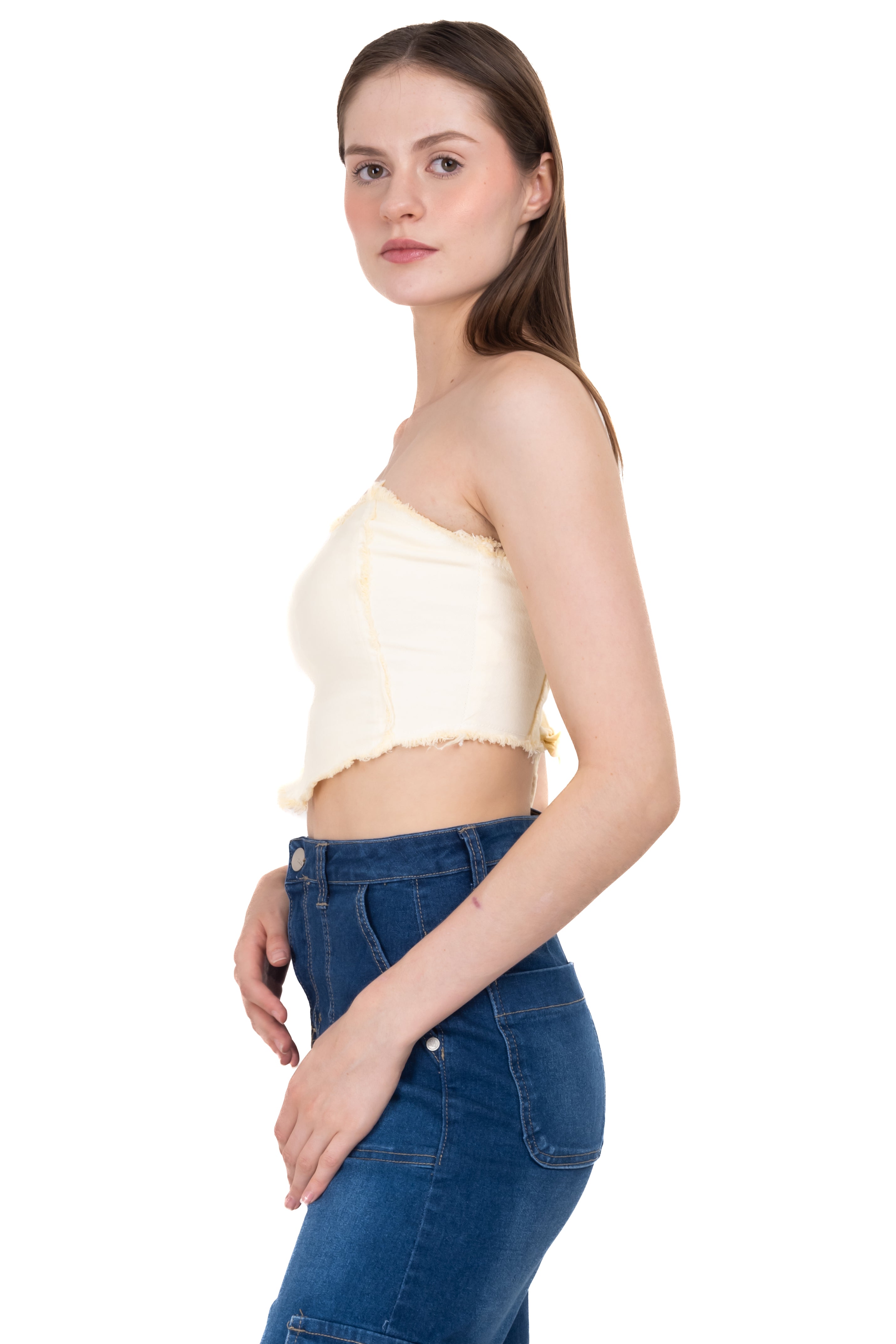 Top denim pañuelo lace up HUESO