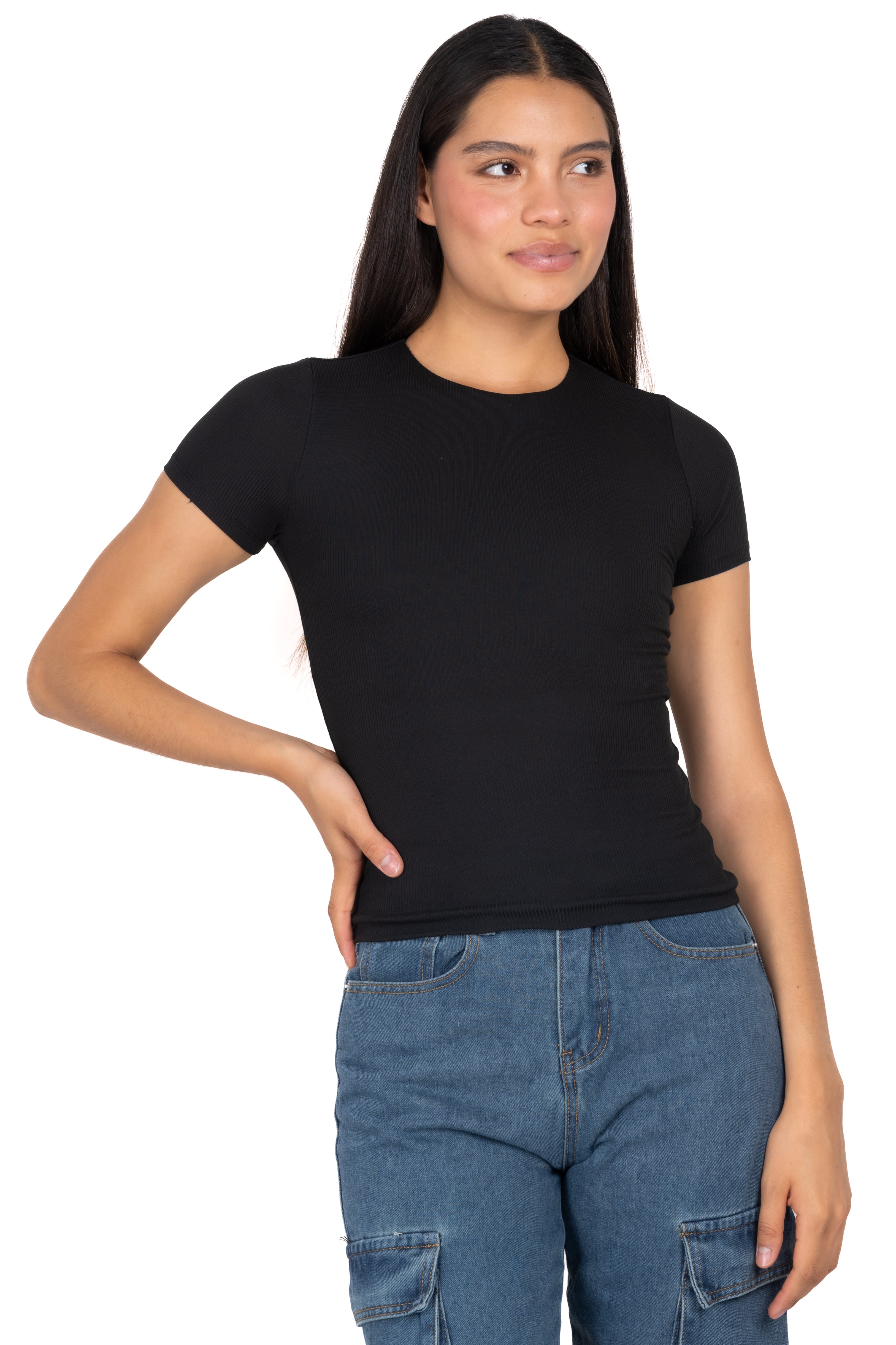 Top tejido doble manga corta NEGRO