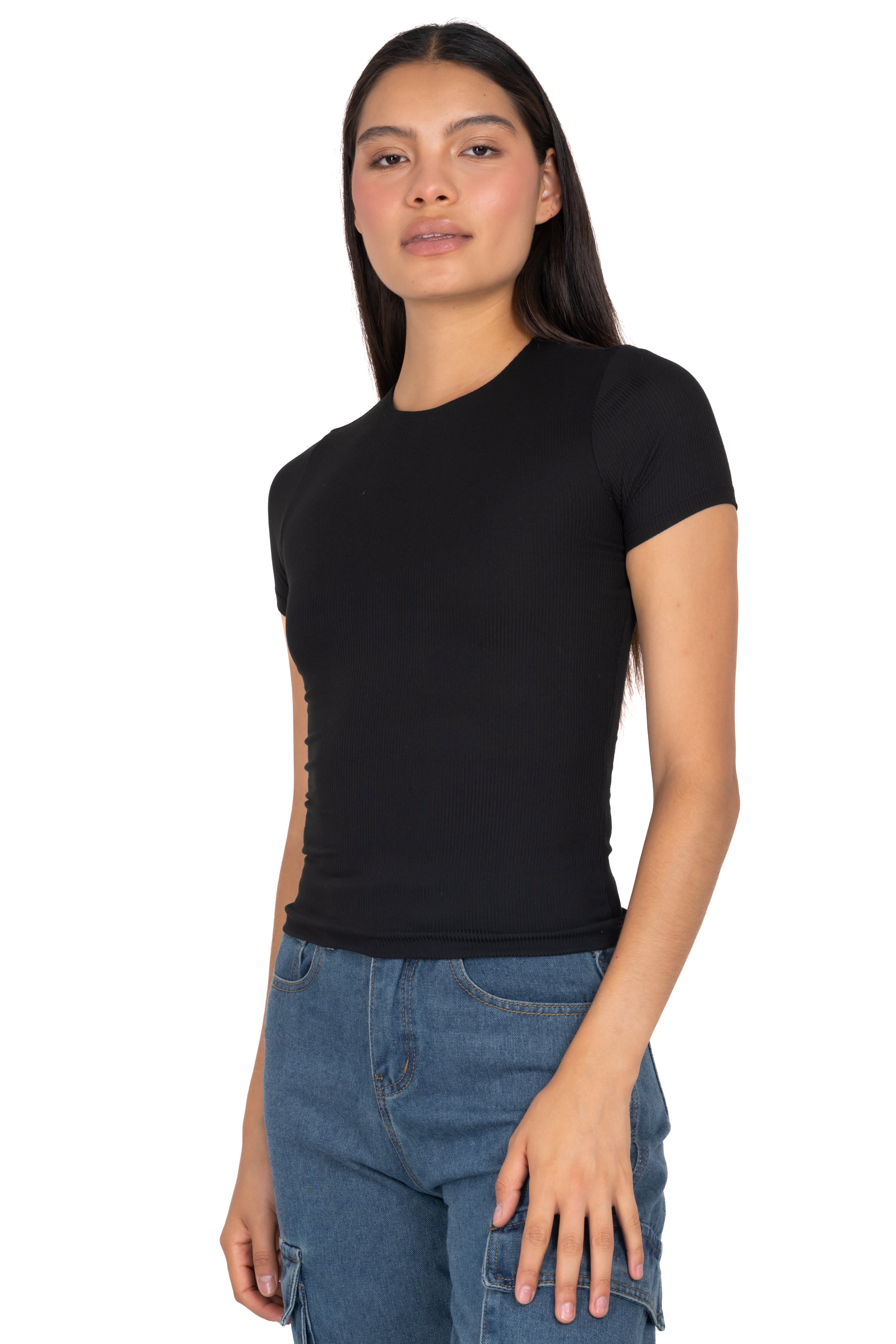Top tejido doble manga corta NEGRO