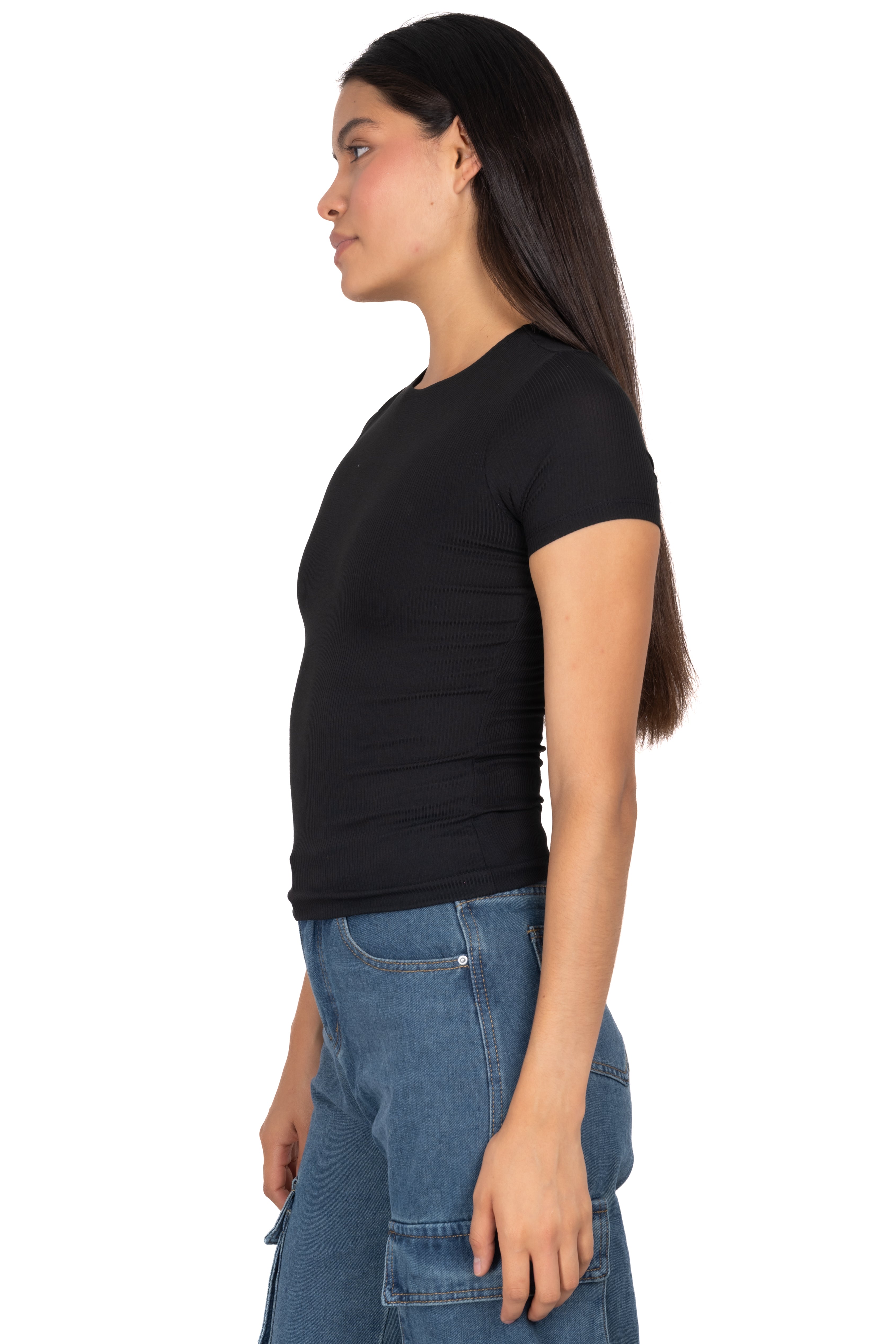 Top tejido doble manga corta NEGRO