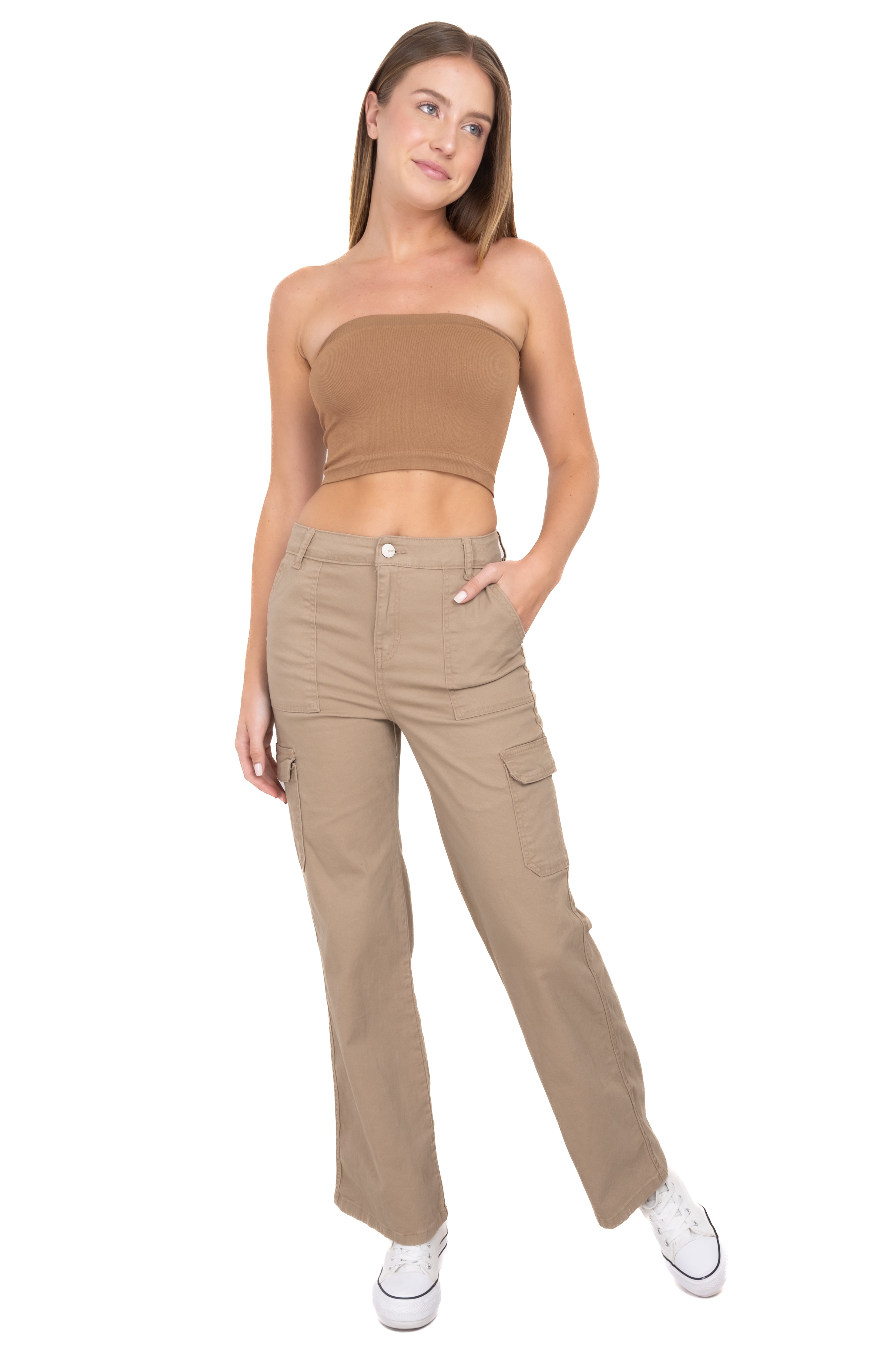 Jeans cargo wide leg KHAKI