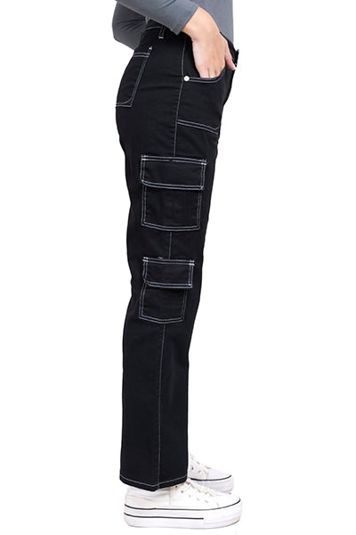 Jeans cargo costuras contraste NEGRO