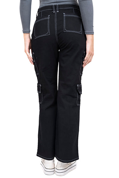 Jeans cargo costuras contraste NEGRO